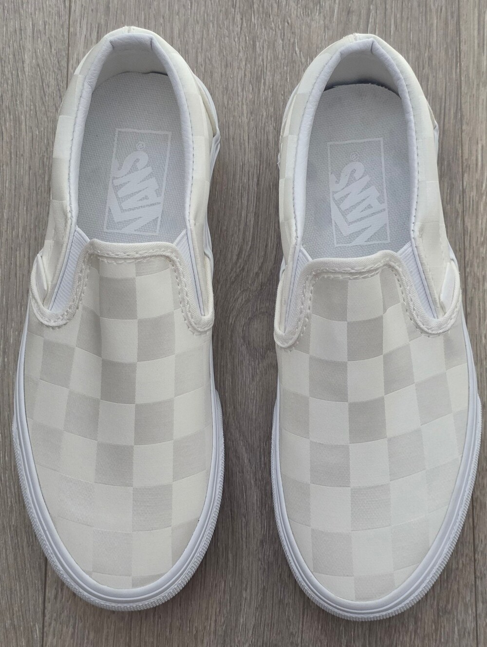 Vans Classic Slip On Satin White Stackform Platform Checkerboard Women's Sz 9.5